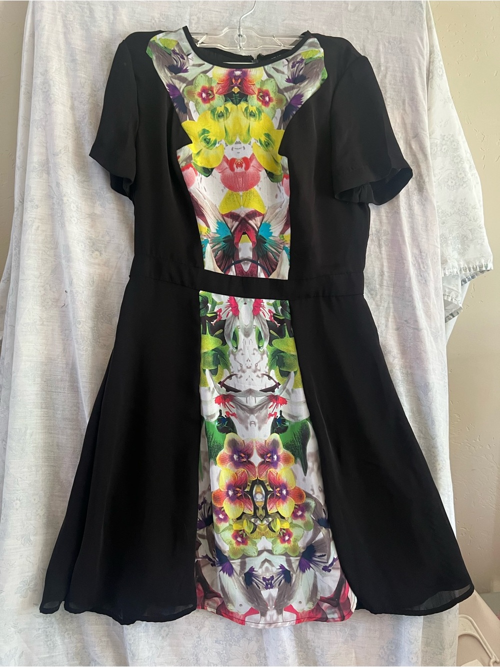 Prabal Gurung Black Dress with Multicolor Floral Panel